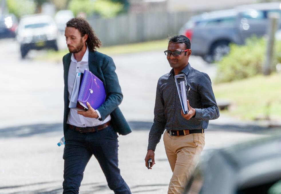 Daniel Roberts and Shashanth Shankar arriving at court for a case involving allegations Roberts stole two air conditioners from the home of Phillip Kapeller and Rachael Cesnik that was under construction at Gillieston Heights. He has pleaded not guilty to stealing.