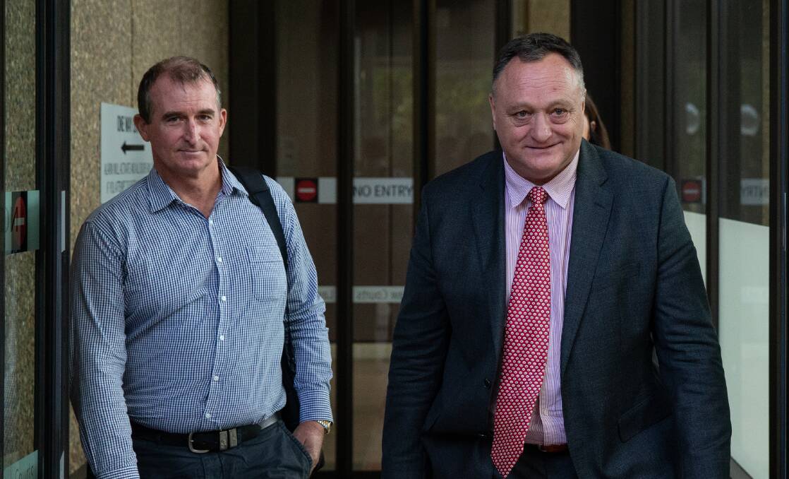 CO-FOUNDERS: Harvest Homes directors Dean Turner, left, and Steve Taylor after giving evidence at a public examination into the collapse of the Newcastle builder in the Federal Court in Sydney this week. Picture: Marina Neil