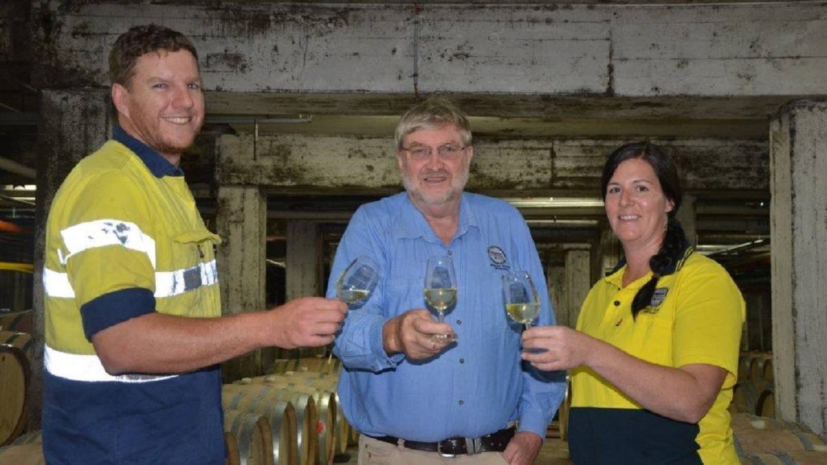 COLLAPSE: Former Hunter Wine Services' winemakers Thomas Hordern, John Hordern and Kiri Irving do some taste testing in the Muswellbrook winery in 2017. The business was placed in liquidation this week. Photo: Rod Thompson