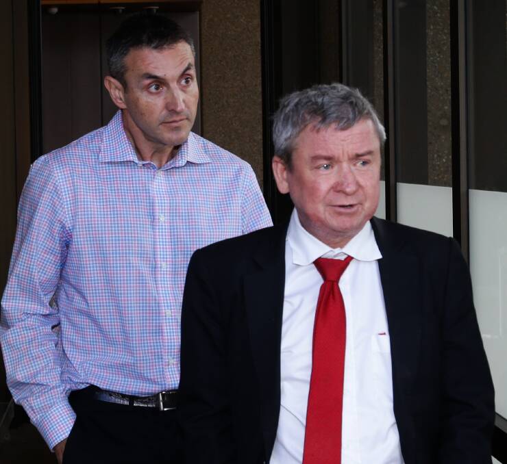 UNDER FIRE: Brett Walker, left, and his barrister Steven Golledge at Sydney's Federal Court this week for a bankruptcy trustee investigation into the late Ray Walker's estate. Picture: Jonathan Carroll