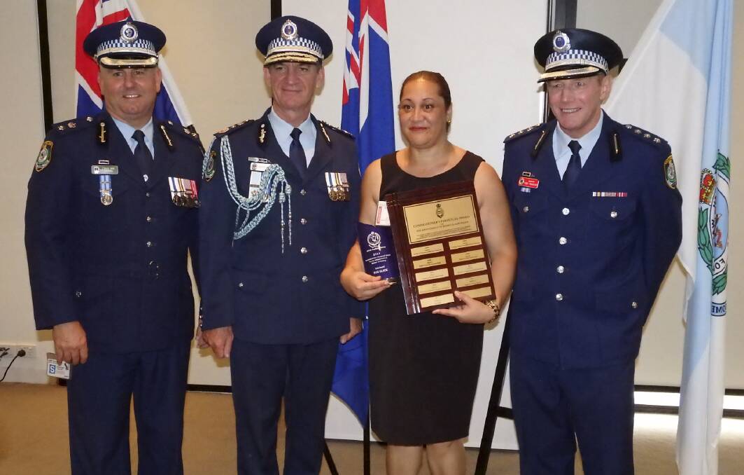 TOP BRASS: Craig Rae, left, then NSW police commissioner Andrew Scipione, court process officer Fusi Slade and Inspector Anthony Townsend in 2014.