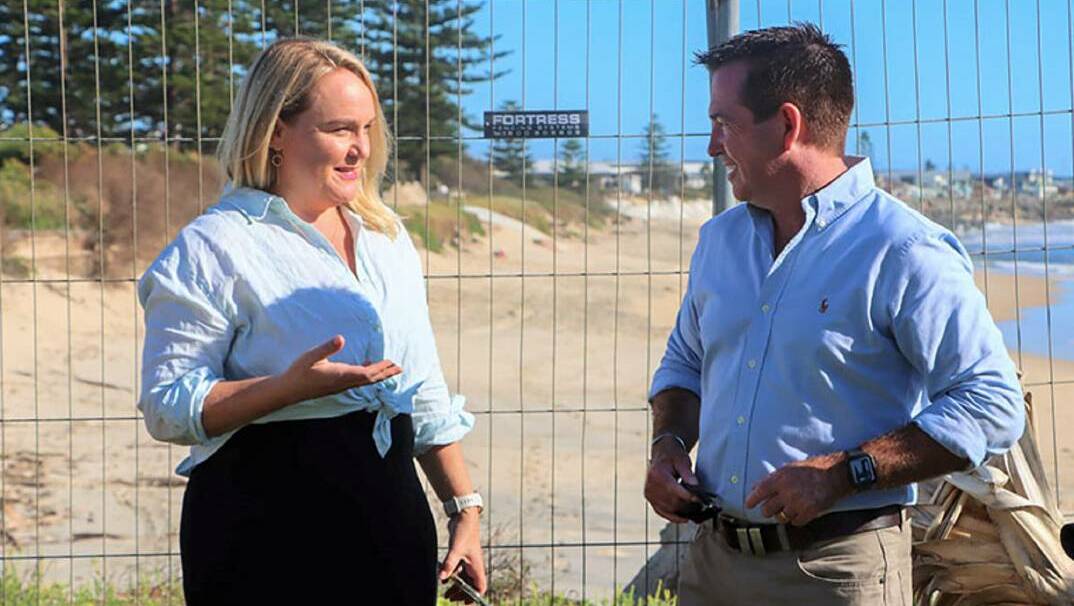 Labor's Newcastle lord mayor Nuatali Nelmes and leader of the NSW Nationals and Deputy Premier Paul Toole are at odds over a plan to get sand back on Stockton beach. Picture: Supplied