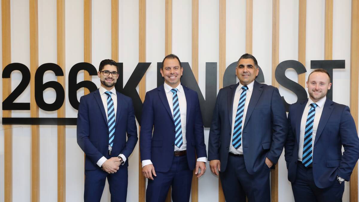 MOVING ON: From left, Real estate agents Niki Bogdanovski, Joel Soldado, Sam Tsiaousis and Michael Hardy who teamed up to open Harcourts Newcastle.