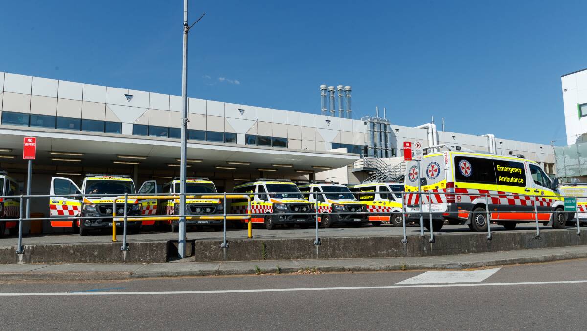 NSW Ambulances queueing at the John Hunter Hospital to offload patients in November. Picture: Max Mason-Hubers
