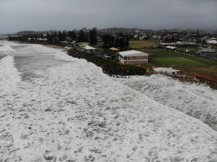GOUGE: The southern end of Stockton beach copped a battering on Tuesday with more sand stripped from the erosion-crippled coastline. Drone pictures: Scott Brooks
