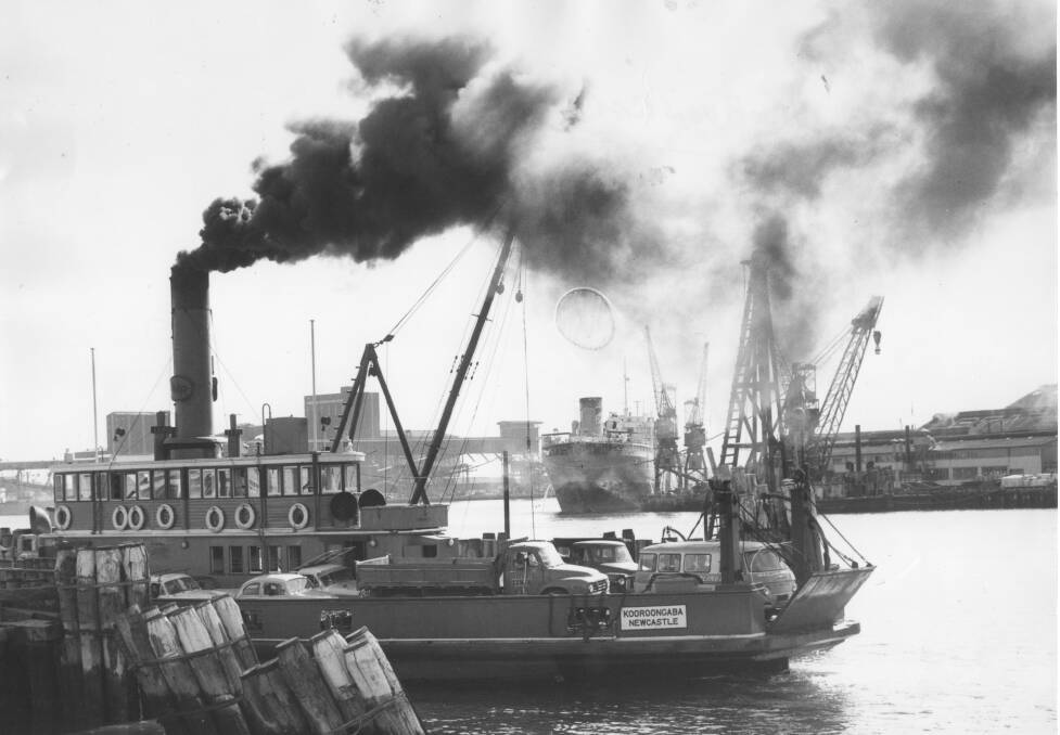 Times past: The vehicular punt Kooroongaba in the vehicular ferry dock on Newcastle Harbour in 1970. Picture: Mike Scanlon