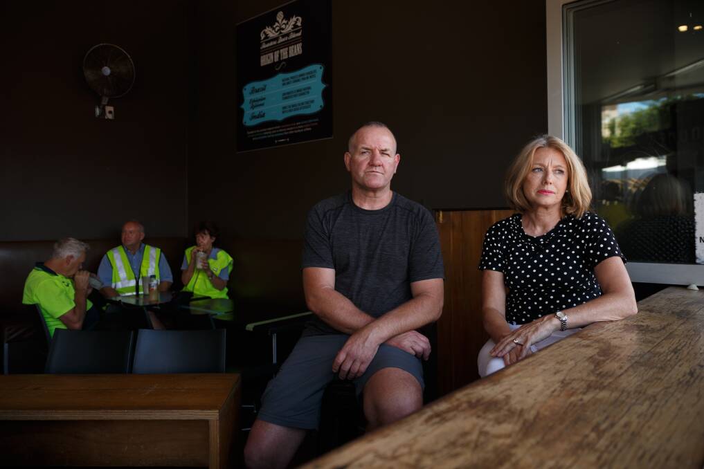 Gearing up for the big event: Newcastle East business owners Peter Johnston, of 23Hundred cafe, and Gabrielle McCabe, of Custom House Hotel. Picture: Max Mason-Hubers 