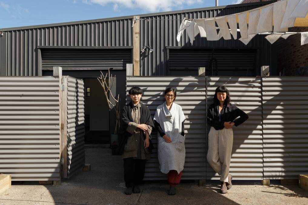 The Fernery: The Foong sisters - Juliana, Angela and Rowena Foong - at their Islington factory in 2017. They have temporarily rebranded it Fabrica for their fabric resource pop-up. Picture: Max Mason-Hubers 