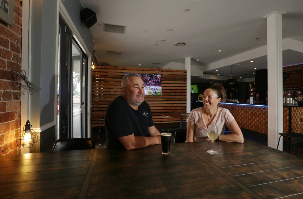 Pub rules: Crown and Anchor hotel owners Tom and Jacqueline Brown in the new downstairs area. Picture: Simone De Peak