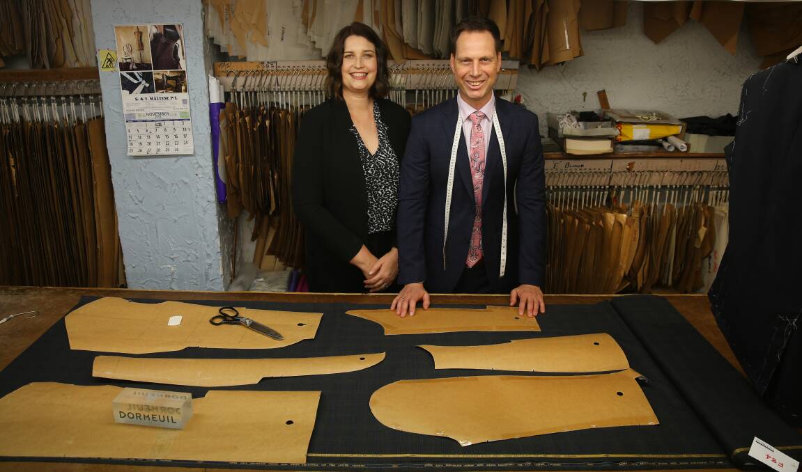 Makers and traders: Bronwyn and Andrew Rundle, the second generation of family to run the famous suit-making business Rundle Tailoring, are part of the new city action group. Picture: Marina Neil 