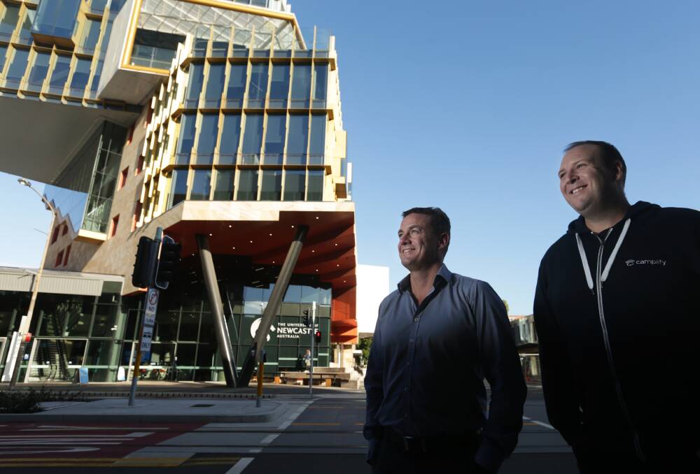 Angel investor alert: Hunter iF's Richard Christian with Camplify chief executive officer Justin Hales. Picture: Simone De Peak