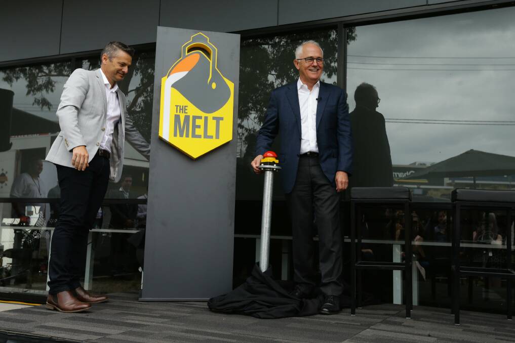 Start me up: Former Prime Minister Malcolm Turnbull with The Melt founder Trent Bagnall. Picture: Jonathan Carroll