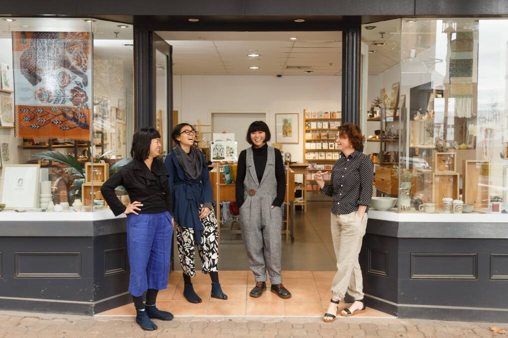 Retail might: Rowena, Angela and Jules Foong of High Tea With Mrs Woong with Angela Hailey from Studio Melt. Picture Max Mason-Hubers 