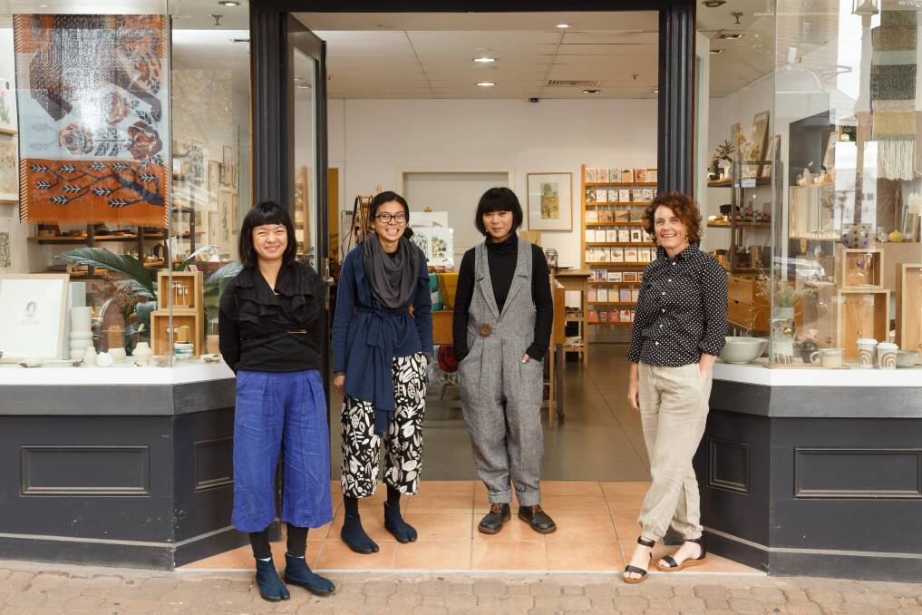 New premise: High Tea with Mrs Woo will move into Studio Melt in Hunter Street mall in September. Pictured are Rowena, Angela and Juliana, from left, with Studio Melt owner Angela Hailey. Picture: Max Mason-Hubers 