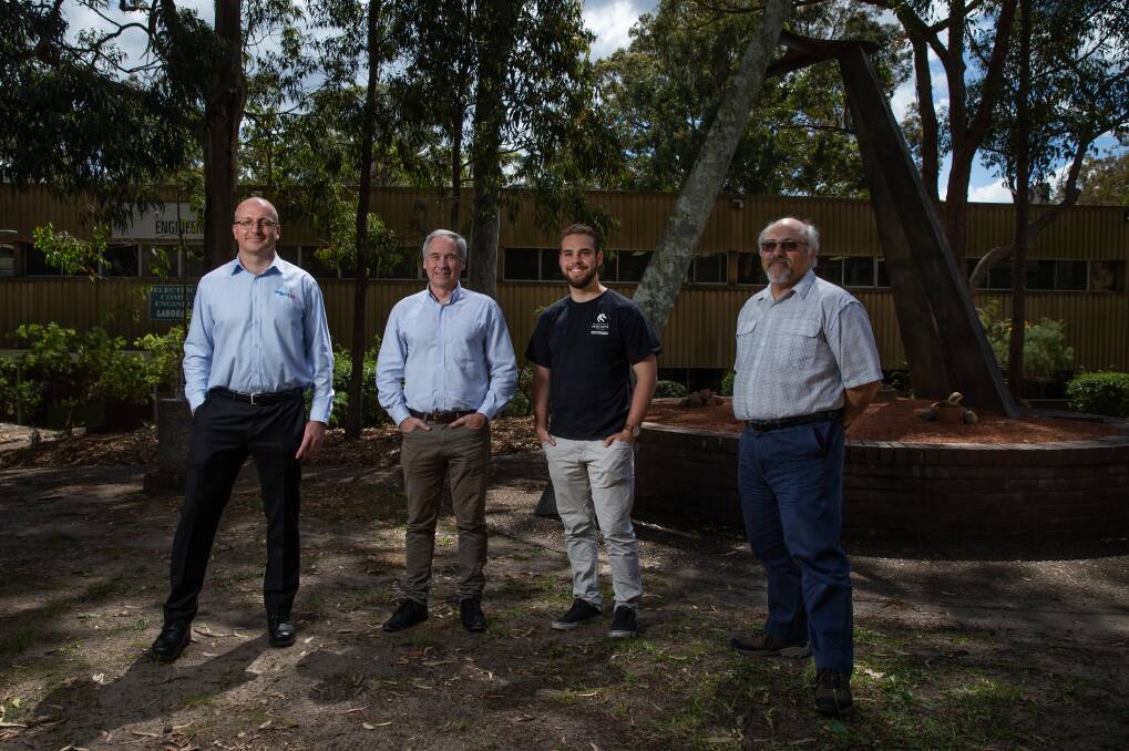 Research and collaboration: Whiteley Corporation's Darren Leyden, left, with Associate Professor James Welsh from UoN, honours student Mitchell Marotta and Dr. Adrian Medioli. Picture: Marina Neil 