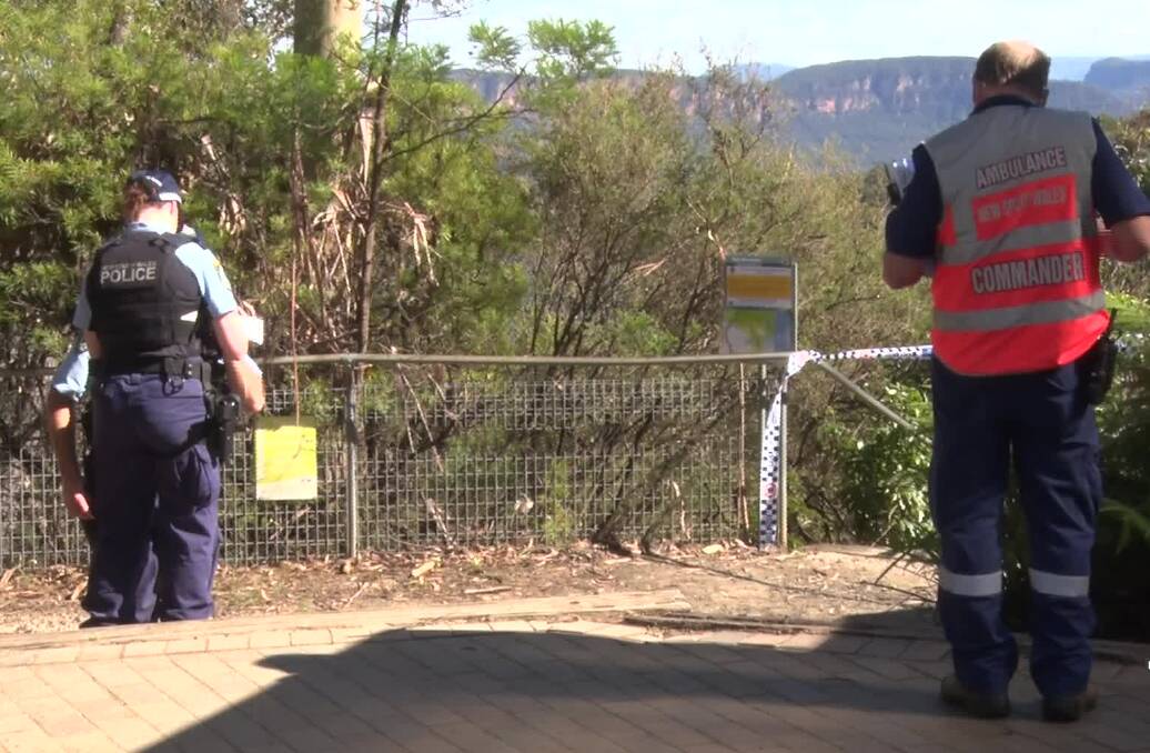 Emergency services workers at Wentworth Falls on Monday afternoon. Picture: Top Notch Video