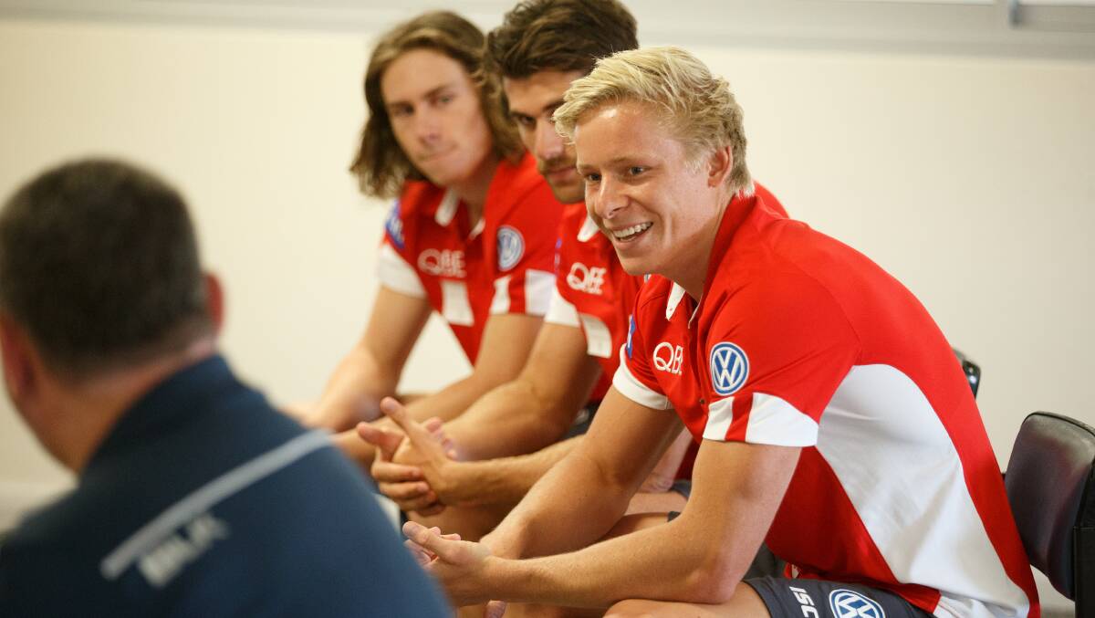 SELECTION: Isaac Heeney visiting his old high school in Maitland. Picture: Max Mason-Hubers