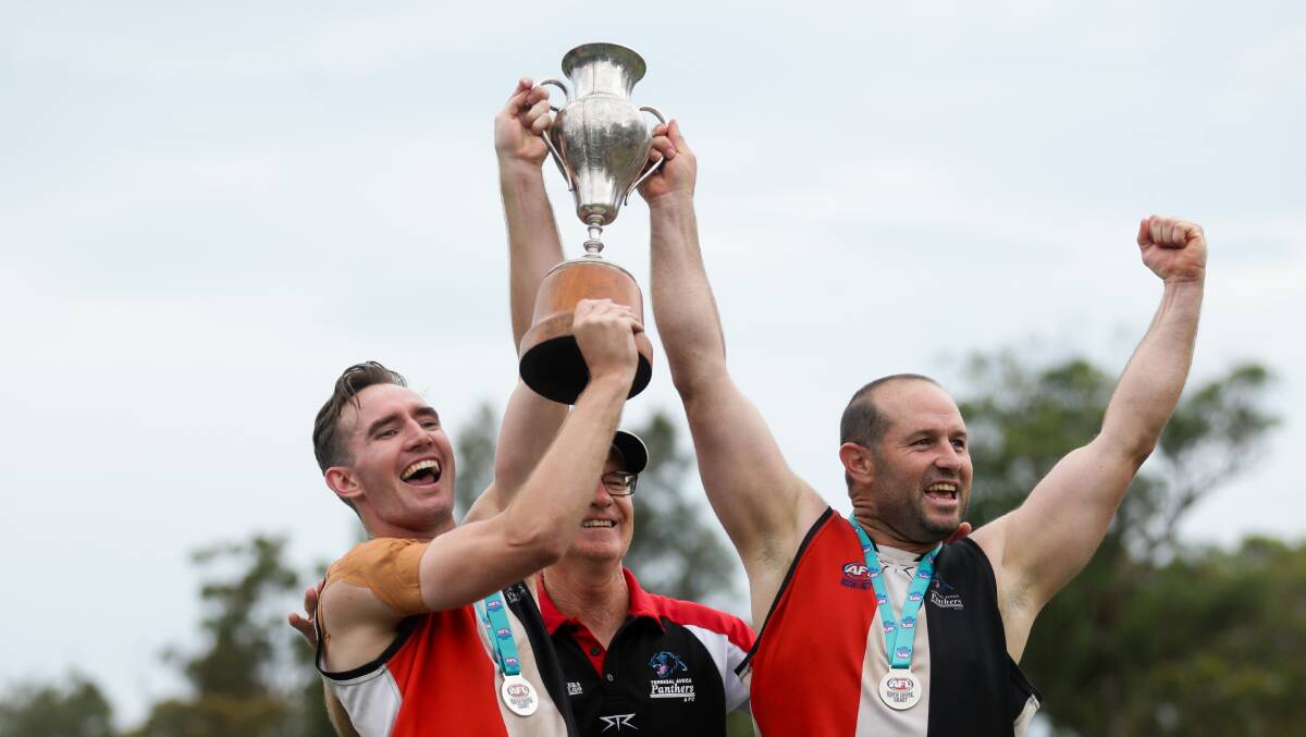 SILVERWARE: Terrigal Avoca captain Kurt Fleming and player-coach Chris Bishop with the Black Diamond Cup trophy on Saturday. Picture: Jonathan Carroll