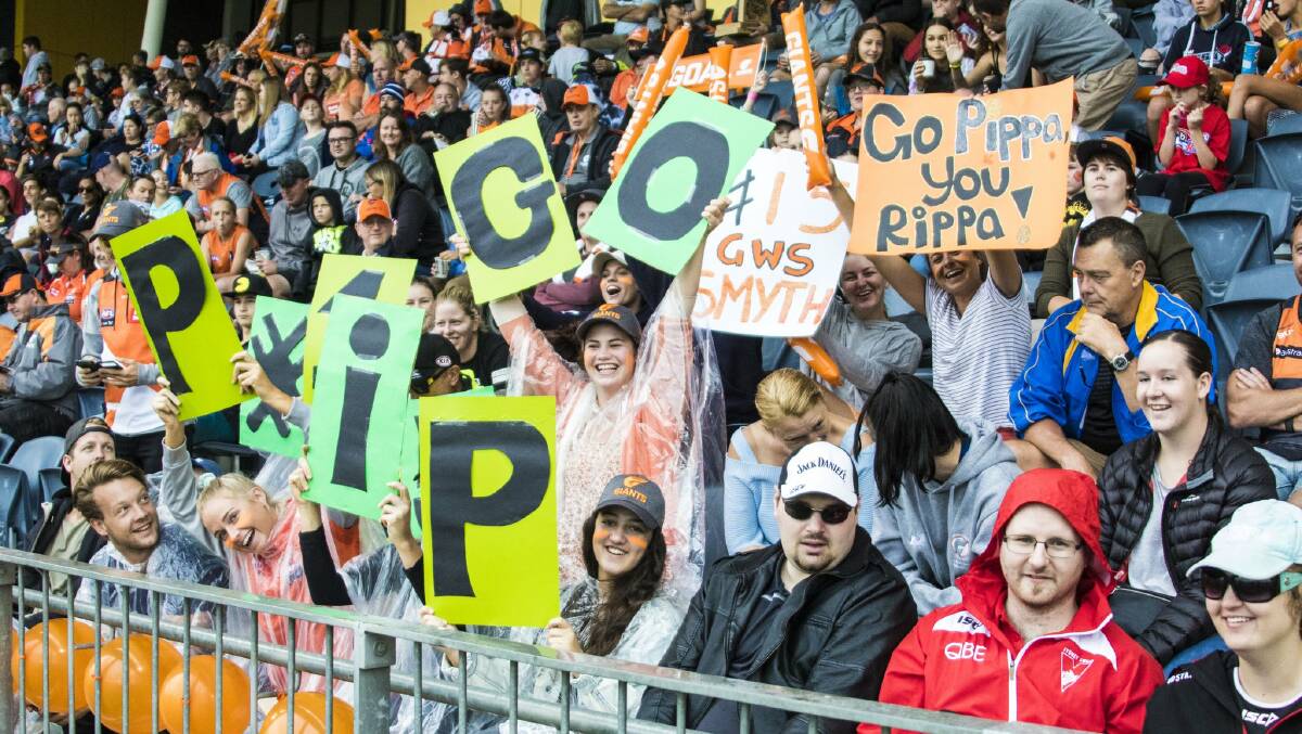 EXCITED: Pippa Smyth supporters in Blacktown on Sunday. Picture: Twitter via @GWSGIANTS
