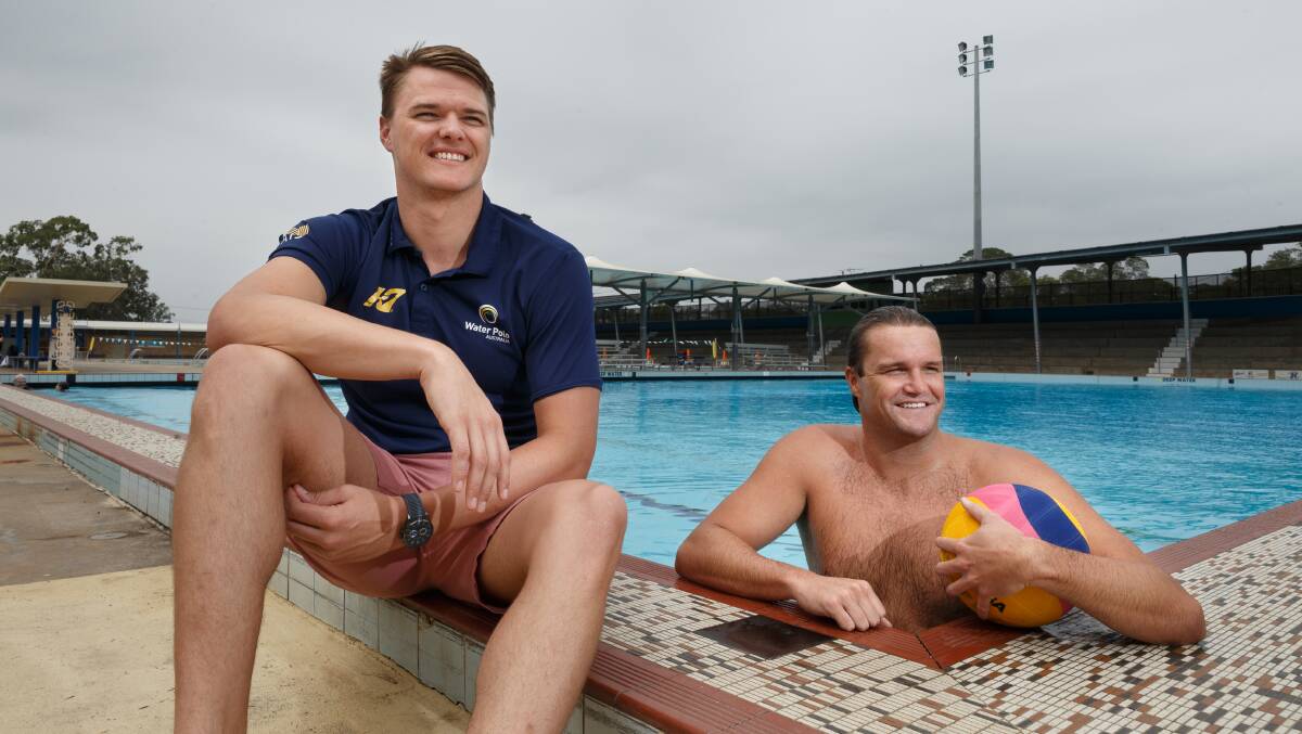 DOUBT: Australian water polo representatives Nathan Power and Richie Campbell at Lambton Pool in January. Picture: Max Mason-Hubers