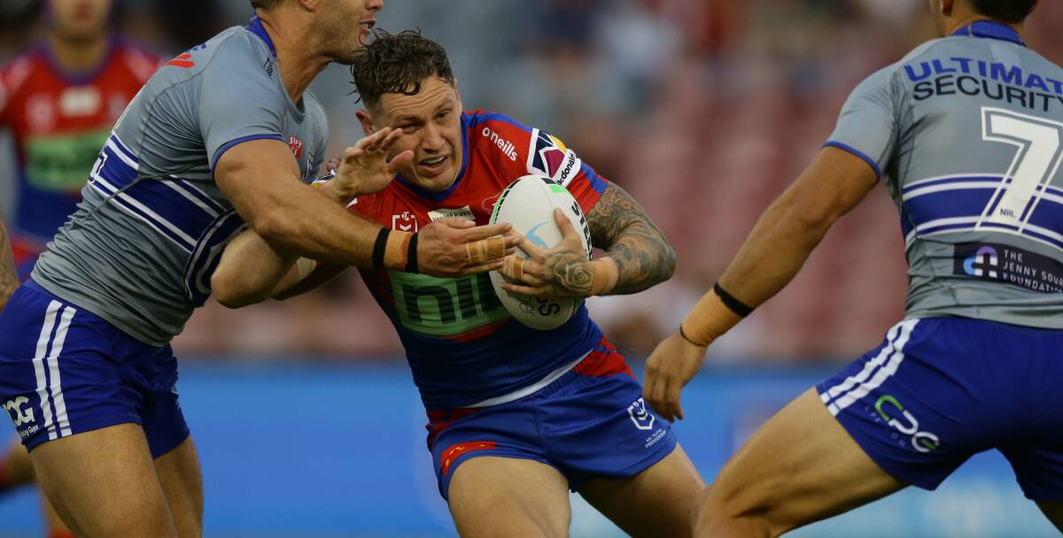 OUT: Kurt Mann playing for the Newcastle Knights last season. Picture: Jonathan Carroll