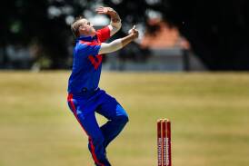 Newcastle representative Aaron Bills bowling in last year's NSW Country Championships final. Picture by Marina Neil