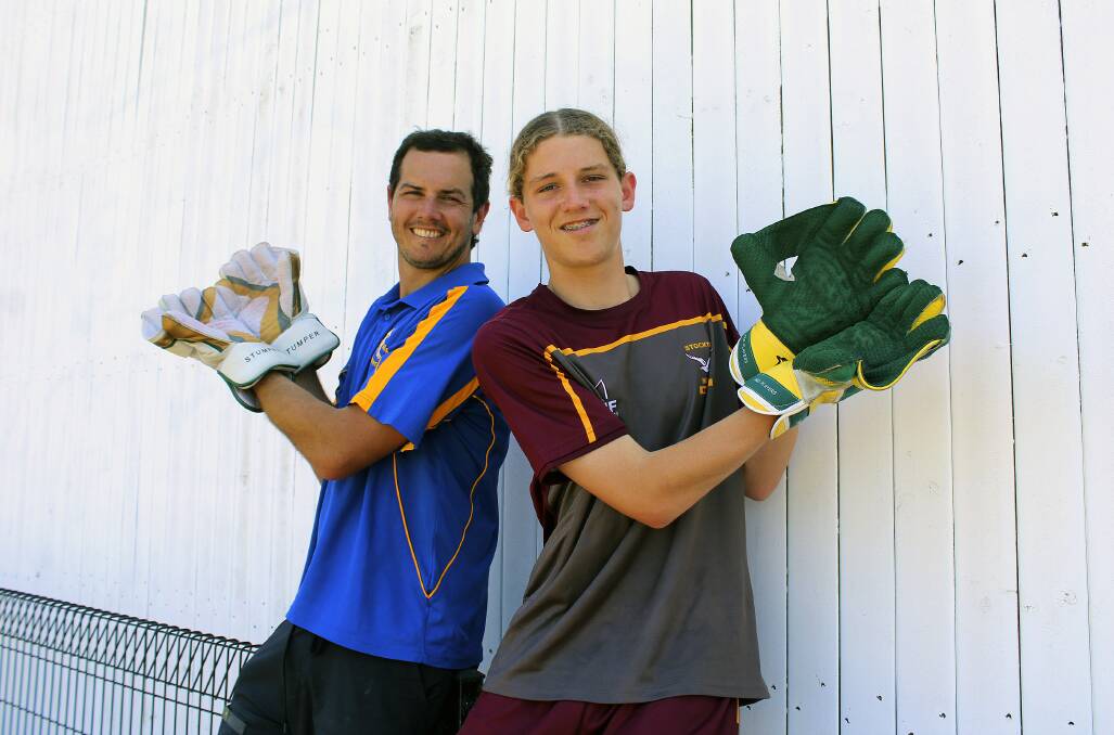 BATTLE: Belmont captain Marcus Hainsworth and Stockton's Jake Hainsworth ahead of their upcoming clash at Cahill Oval. It will be the first time the uncle and nephew have faced off. Both are wicketkeepers. Picture: Josh Callinan