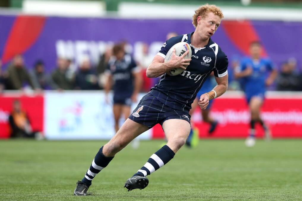 Upper Hunter product and Newcastle Rugby League premiership winner Lachlan Walmsley representing Scotland at the men's World Cup in England. Picture Getty Images