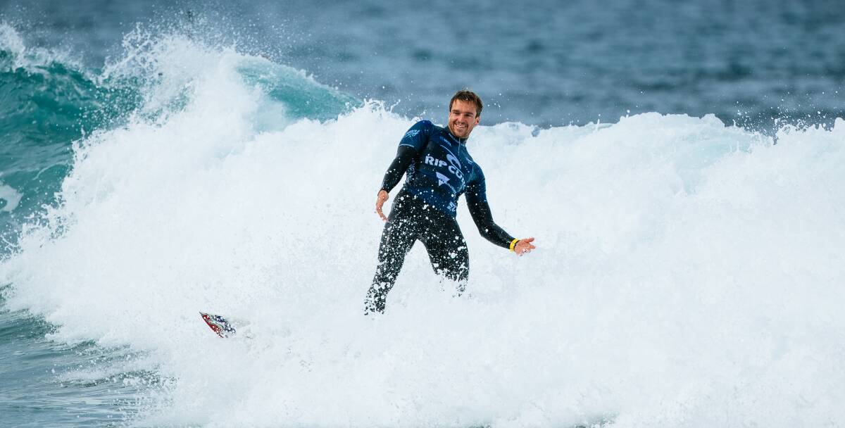 Callinan after landing a key aerial move at Bells Beach on Tuesday. Picture World Surf League