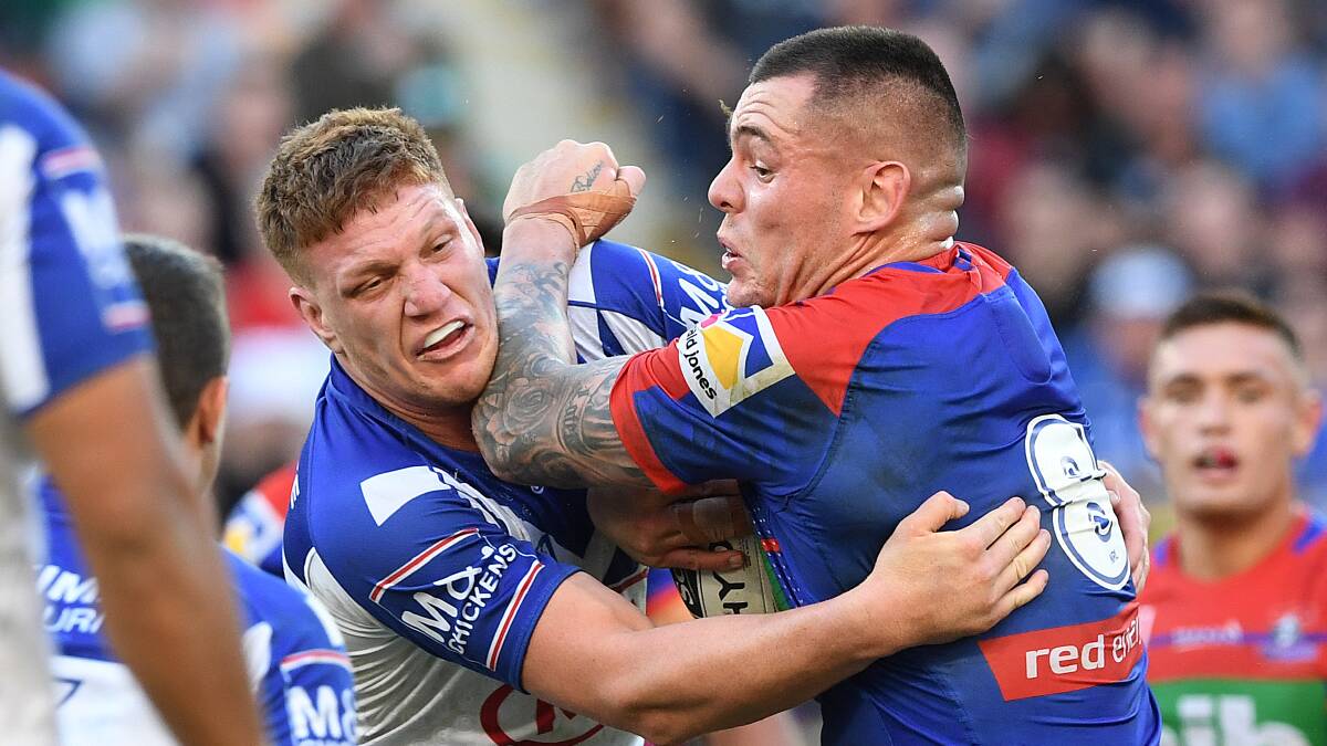 FORM: Knights prop David Klemmer playing against the Bulldogs on Saturday. Picture: AAP