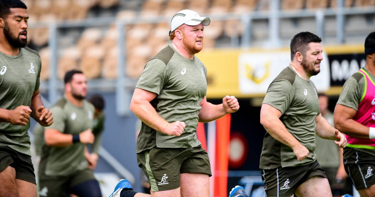 HARD YARDS: Wallabies squad member Harry Johnson-Holmes training at Cessnock Sportsground during this year's Tri Nations series. Picture: Stuart Walmsley