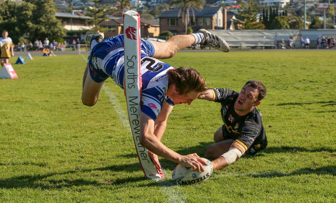 Central winger Kain Anderson scores a try in the corner just before half-time. The Butcher Boys lost 22-16 to Cessnock in Sunday's minor semi-final at Townson Oval. Picture by Max Mason-Hubers
