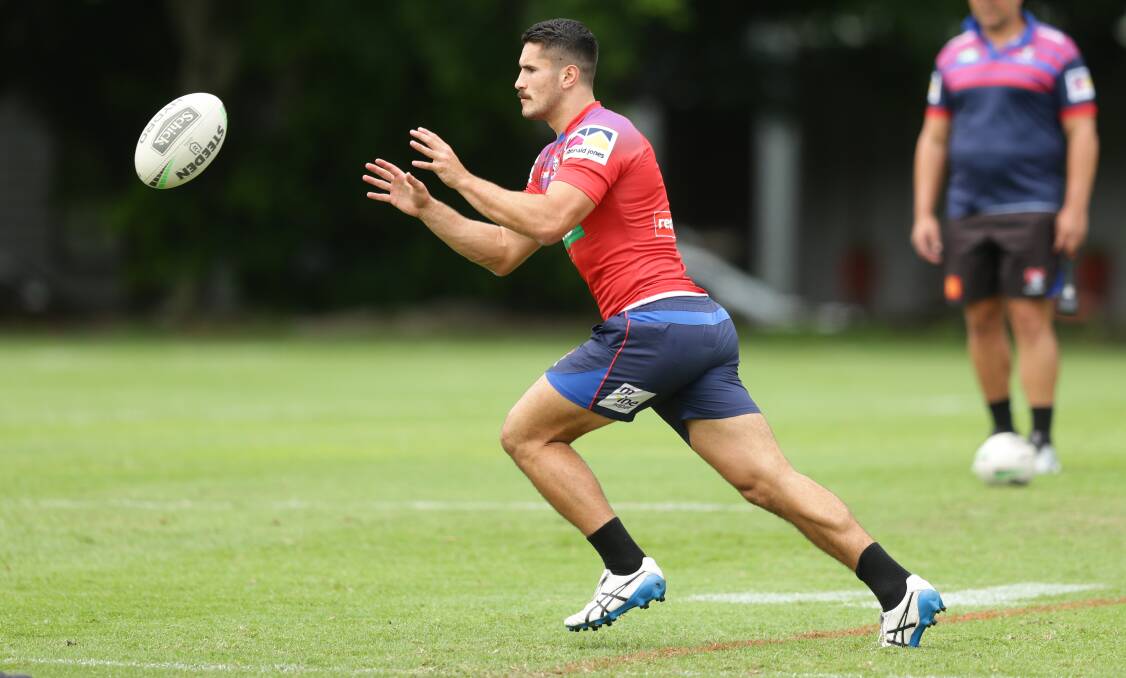 SET: Jack Johns training with the Knights on Wednesday. Picture: Jonathan Carroll