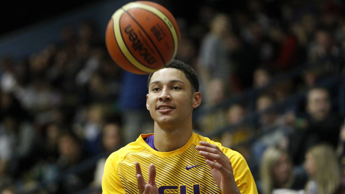 INJURED: NBA star Ben Simmons playing for LSU in Newcastle in 2015. Picture: Jonathan Carroll
