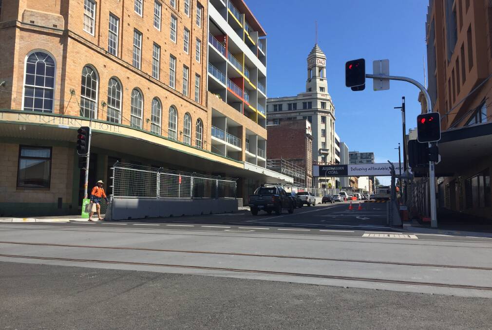 INSPECTION: The Supercars circuit for this year's Newcastle 500 will cross the light rail tracks at the intersection of Watt and Scott streets.