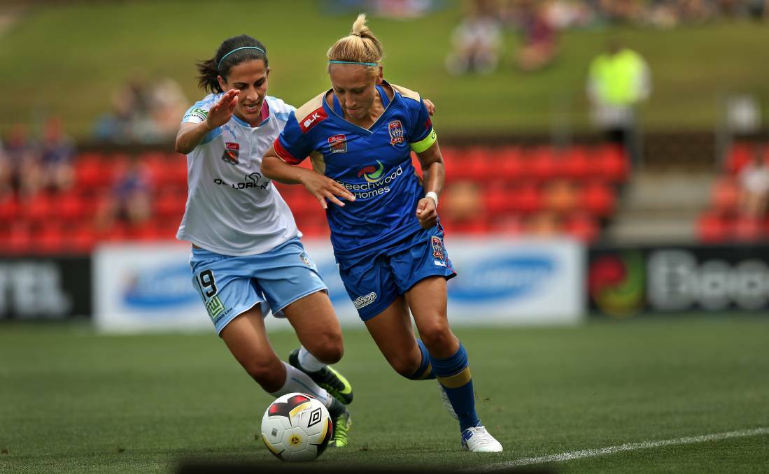 CALL UP: Gema Simon (right) playing for the Newcastle Jets. Picture: Marina Neil