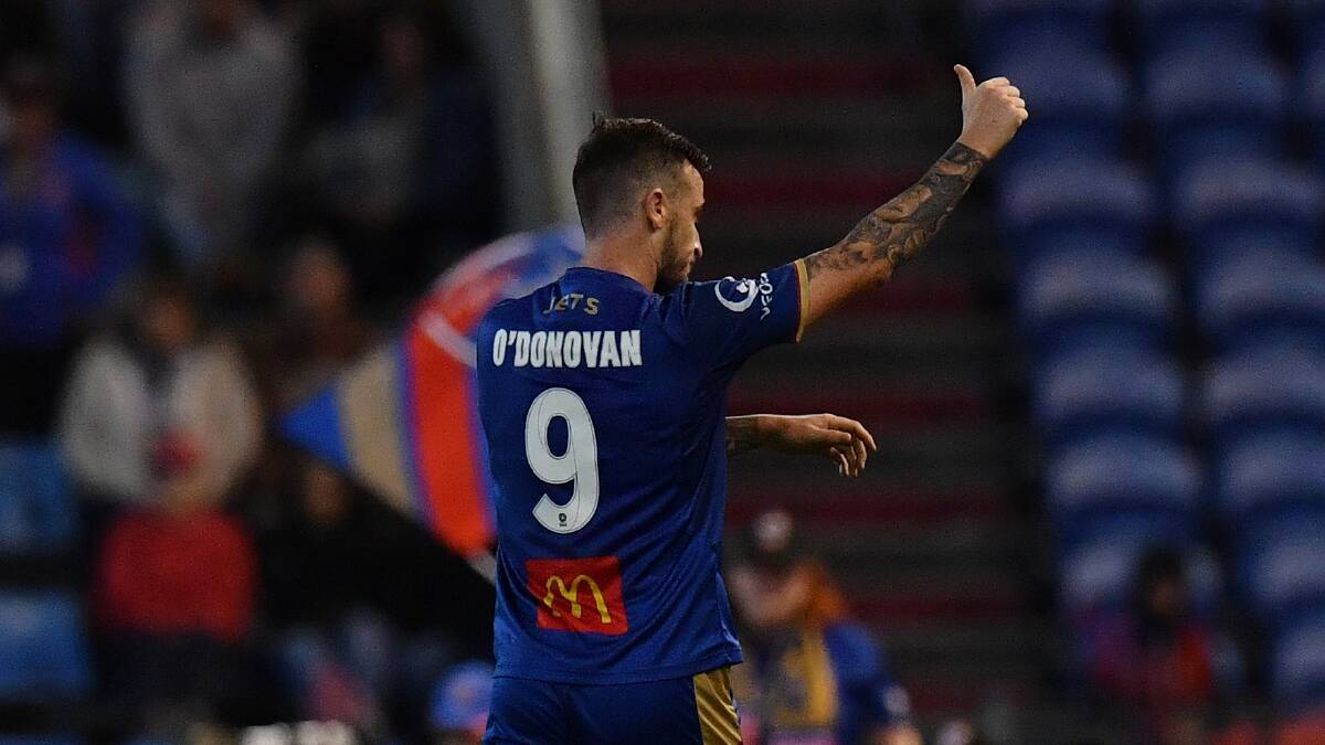 GONE: Newcastle Jets striker Roy O'Donovan leaves the field at McDonald Jones Stadium in last month's final A-League round. Picture: AAP