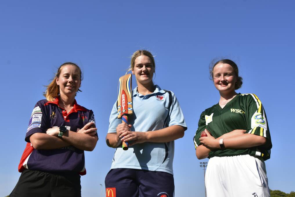 FINALE: Newcastle District Cricket Association women's T20 league players Meaghan MacDonald (Waratah-Mayfield), Allison McGrath (City) and Lara Robertson (Wests). Picture: Josh Callinan