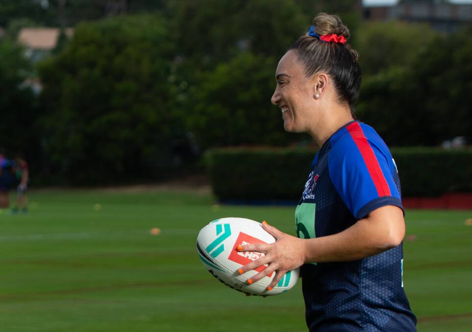 CHALLENGE: Knights recruit Krystal Rota at training in Newcastle this week. Picture: Marina Neil