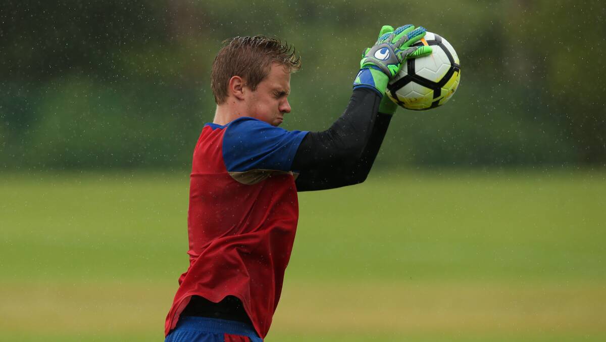 IN: Young Socceroos squad member Noah James training with the Newcastle Jets last season. Picture: Max Mason-Hubers