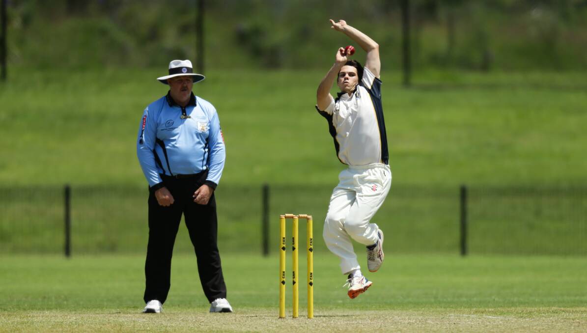 Merewether's Sam O'Sullivan claimed a hat-trick on his way to career-best figures in first grade, finishing 6-12 from nine overs against Toronto on Saturday. Picture by Jonathan Carroll