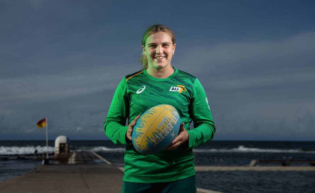TALENTED TEENAGER: Australian rugby sevens player Jesse Southwell, 17, at Merewether ahead of her maiden Commonwealth Games campaign. Competition gets underway in Birmingham on Friday. Picture: Marina Neil