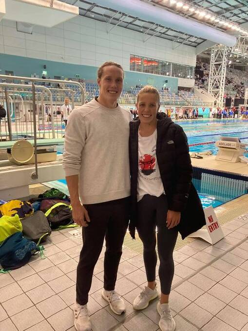 DYNAMIC DUO: Tristan Hollard and Abbey Harkin in Adelaide on Wednesday night. Picture: Facebook via Coughlan's Swim Centre