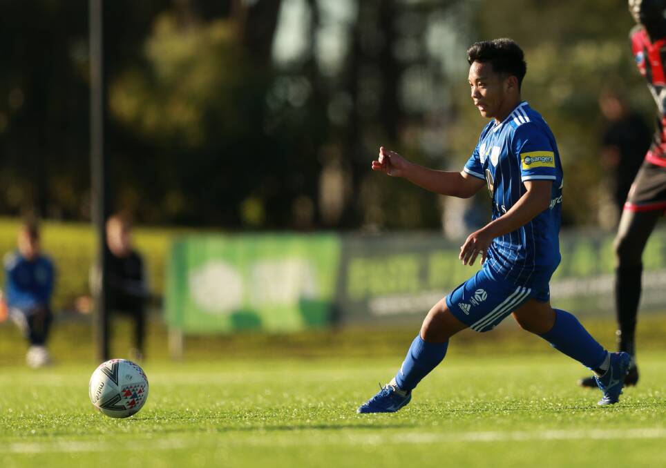 SHOT: Brian Sutomo playing for Newcastle Olympic in the FFA Cup last month. Picture: Marina Neil