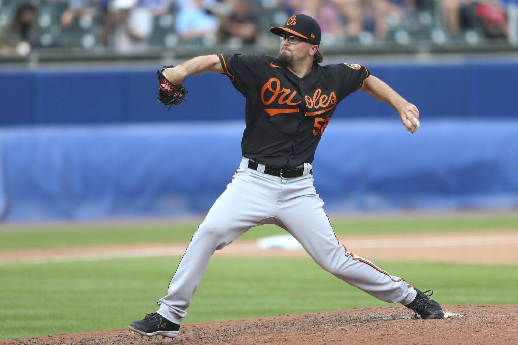 ON THE MOUND: Alex Wells during his MLB debut for the Baltimore Orioles in New York on Sunday (AEST). Picture: AP Photo/Joshua Bessex