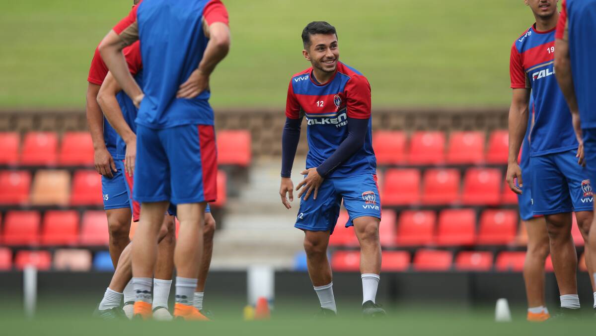 JUMP: Australian under-20 representative Mario Shabow announced on Thursday he would leave the Newcastle Jets and join rivals the Central Coast Mariners for two A-League seasons from 2018-2019. Picture: Max Mason-Hubers 