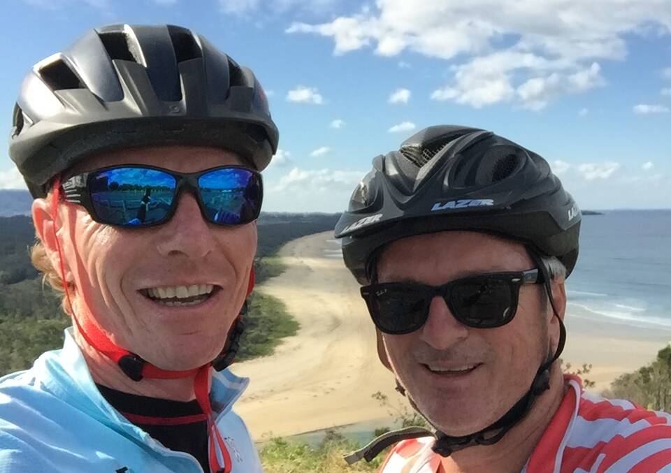 BEST MEN: Tony Fort and Steve Waugh in training at Coofs Harbour recently for the upcoming 700 kilometre, six-day Captain's Ride to raise funds for children with rare diseases. Picture: Supplied.