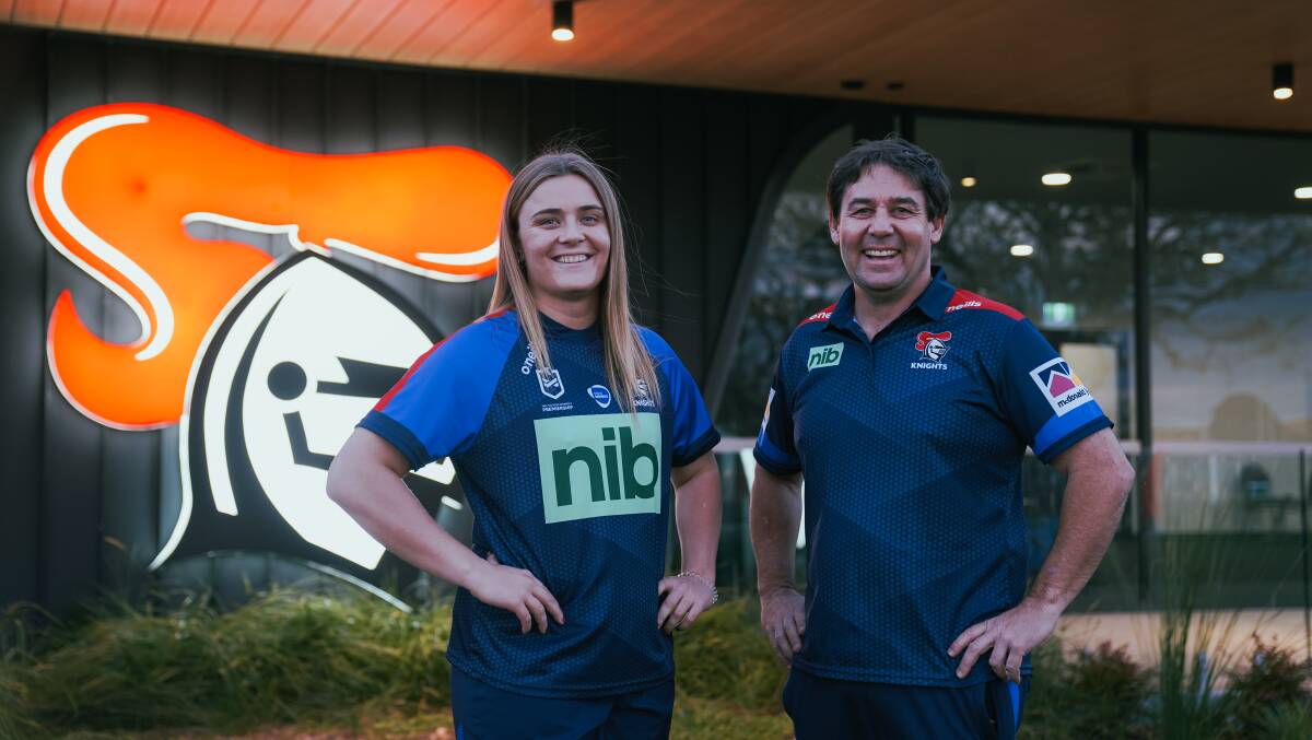 FRESH START: Newcastle recruit Hannah Southwell and coach Ron Griffiths at the club's headquarters on Monday. Picture: Knights media