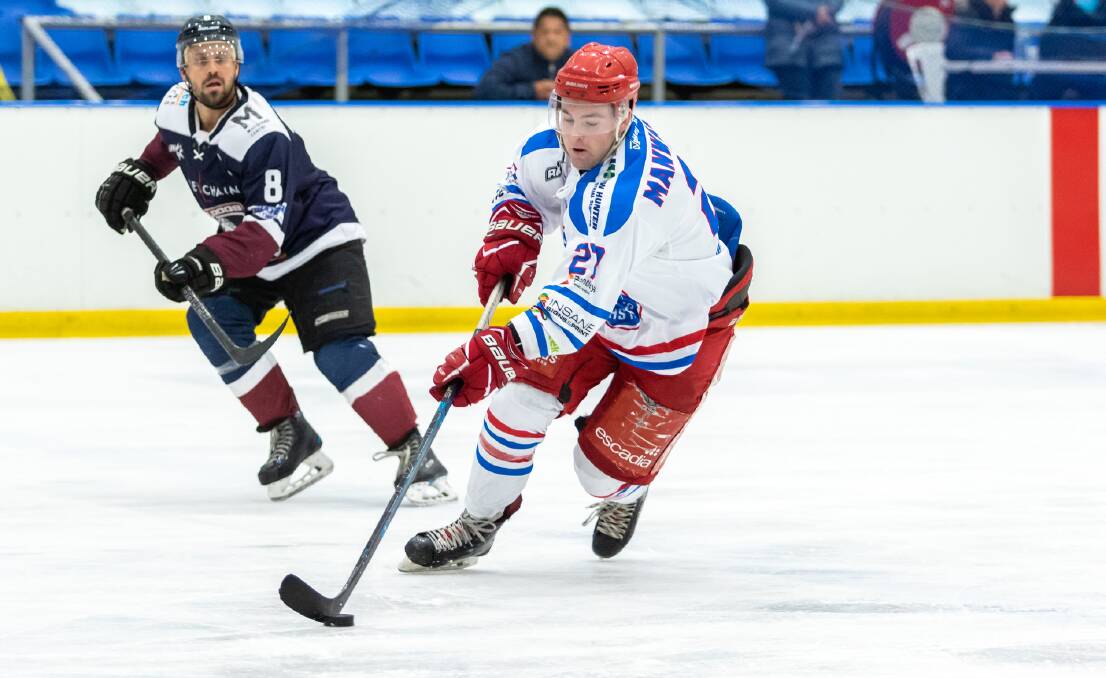GOALS: Newcastle Northstars captain Liam Manwarring scored twice in Saturday night's 8-4 win against visitors Sydney Ice Dogs. Picture: Injected Ideas Photography