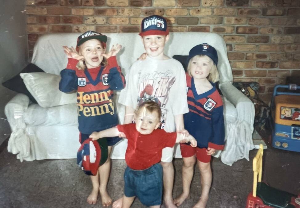 NRLW hooker Olivia Higgins supporting the Knights alongside her three siblings - Sophie, Liam and Luke. Picture supplied
